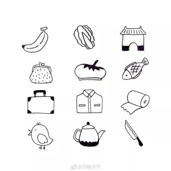 每天学一幅简笔画-简单易学的黑白手绘简笔画素材