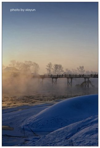 美哉,雾凇岛,沿岸的松柳凝霜挂雪,戴玉披银