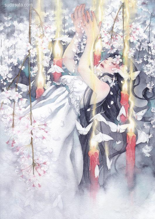 Japan朱華不可思议的少女水彩漫画