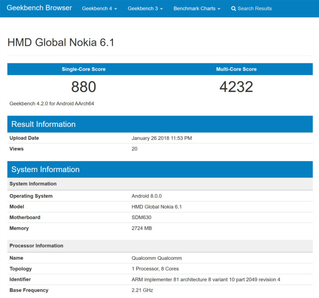 诺基亚8 Sirocco跑分成绩泄露 国行有望三月登场