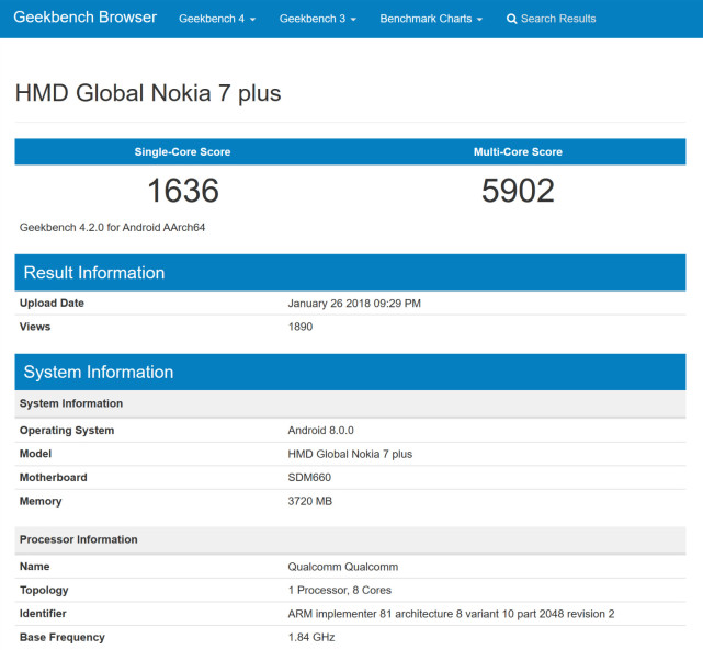 诺基亚8 Sirocco跑分成绩泄露 国行有望三月登场
