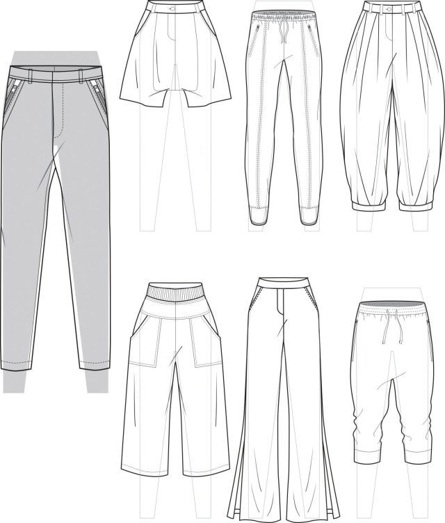 step 06参照裤子正面款式图的手绘方法,完成裤子 05 在画上装服装