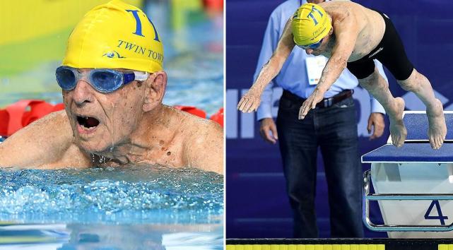 99岁澳洲老爷爷破世界纪录 50米自由泳游56秒