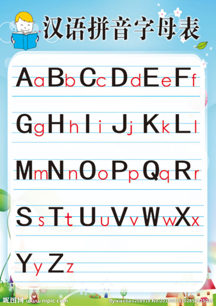 1.大写字母的在四线三格中的位置