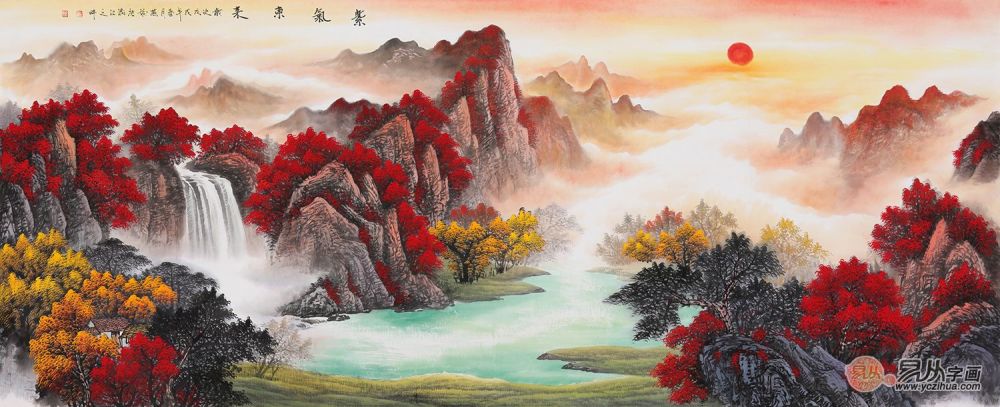 鸿运当头山水画,山水之间尽显美好