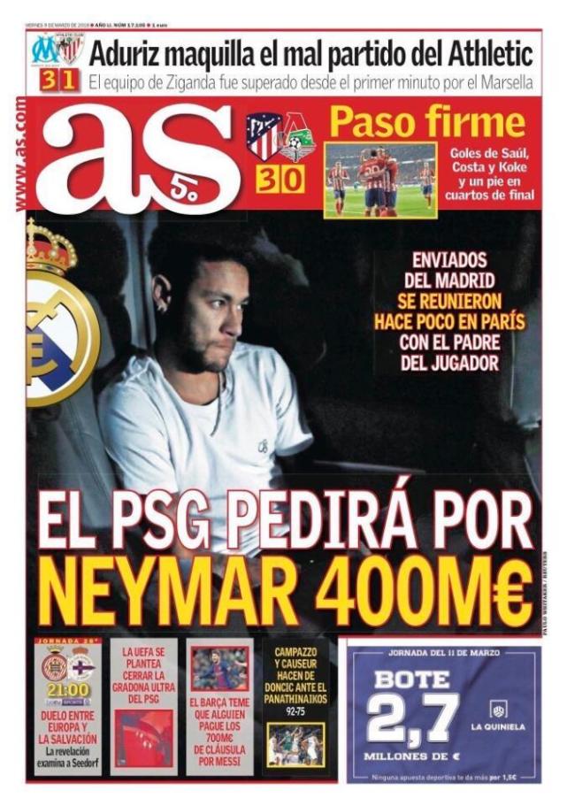 4个亿!巴黎为内马尔标天价 皇马已秘密会面内