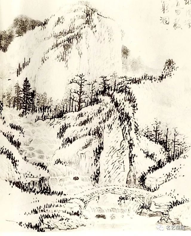 雪山栈道画法 勾云画法 勾线点苔石 岩涧壑画法 高远构图法