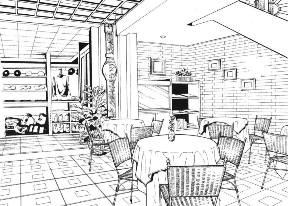 场景插画|地铁口车站商店线稿素材,漫画必备素材