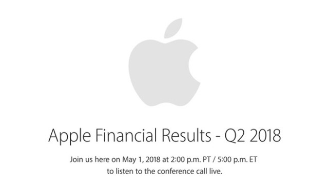 苹果将于5月1日公布2018年第二季度财报