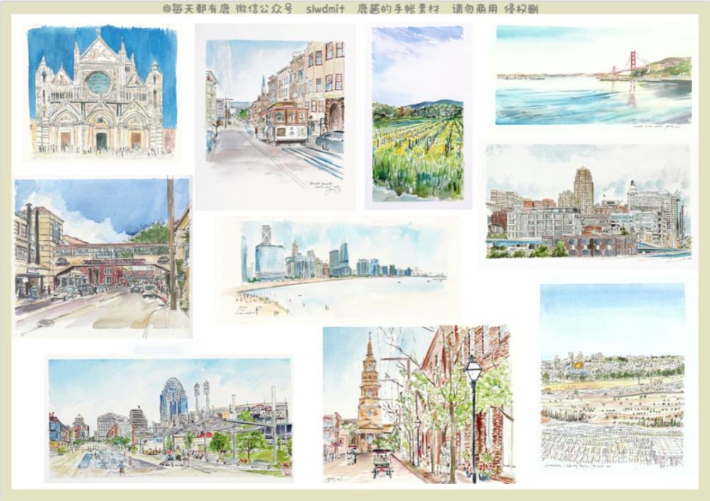 【手帐素材55】 水彩街景建筑