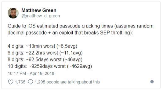 iPhone默认6位密码并不安全 平均11小时就可破解