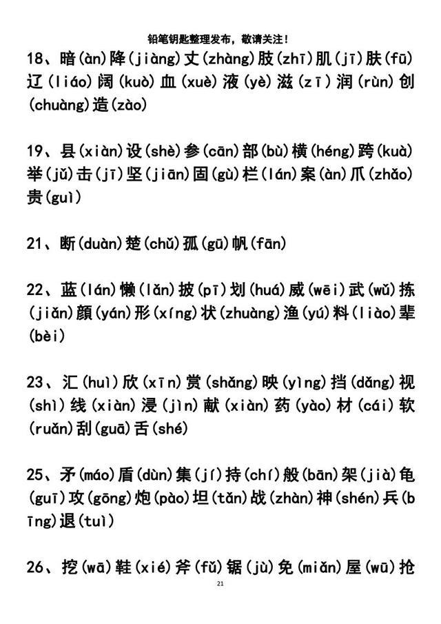 家有小学生系列,三年级语文上册汉字生字300个(带拼音)