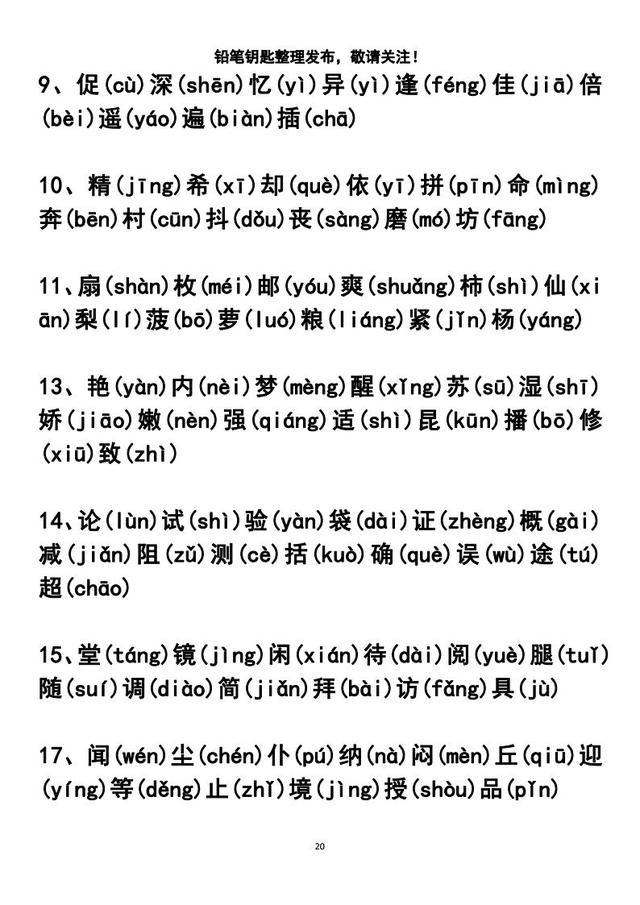 家有小学生系列,三年级语文上册汉字生字300个(带拼音)