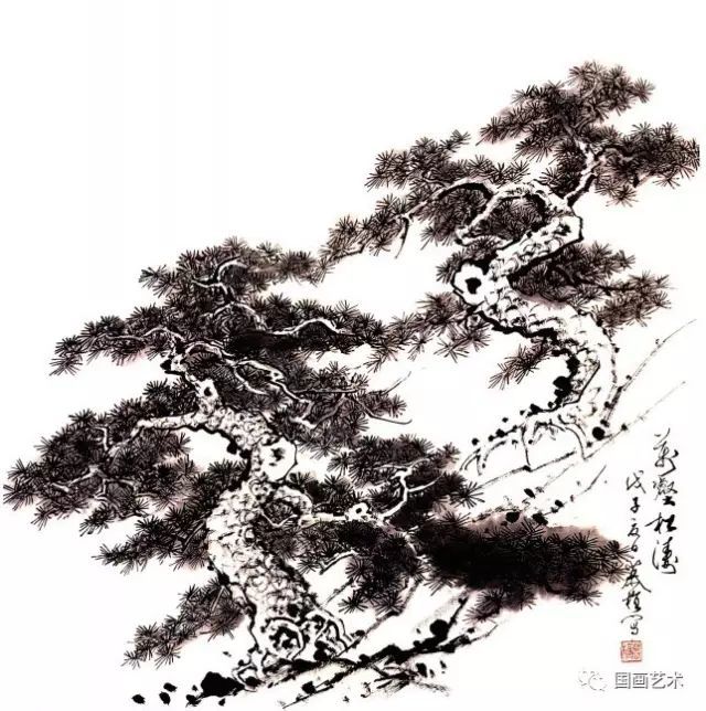 写意花鸟画技法——松柏画法