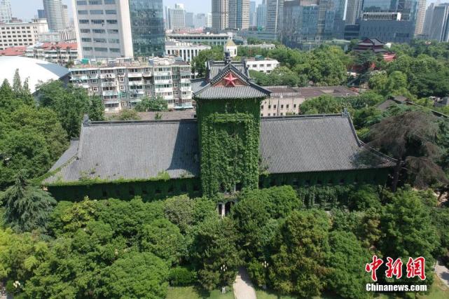 看天下:南京高校爬山虎满墙绿意盎然