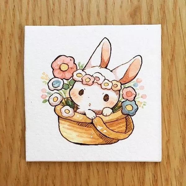 来自日本插画师mokarooru 笔下的萌宠 这是我见过最萌的小兔子了