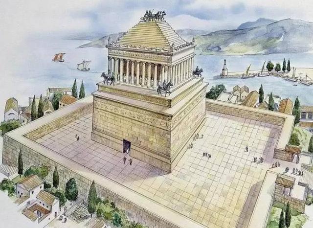 第五奇迹:摩索拉斯陵墓,位于土耳其的西南方的哈利卡纳素斯,底部建筑