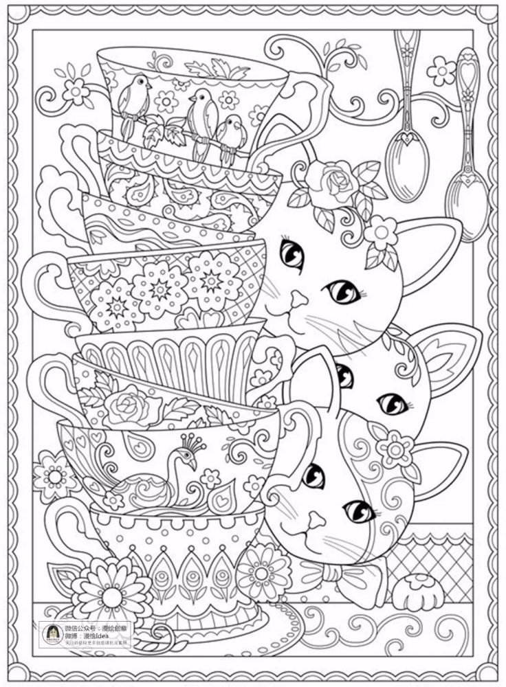 儿童装饰画,一步步教你画《线描猫咪》!收藏了!
