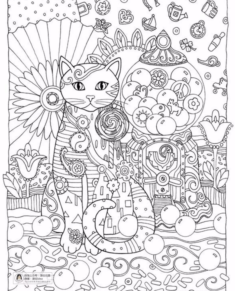 儿童装饰画,一步步教你画《线描猫咪》!收藏了!