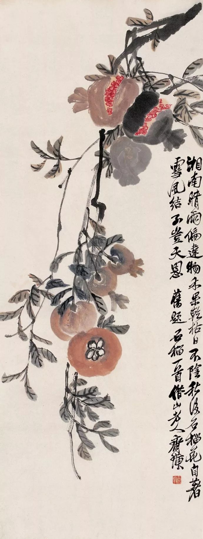 思挂 中国人视石榴为吉祥物 以为家族兴旺,多子多福的象征 齐白石晚年