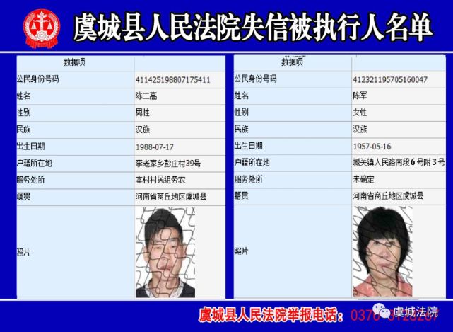 虞城这些人失信拒执行被曝光 看看有你认识的吗?