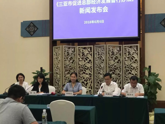 《三亚市促进总部经济发展暂行办法》新闻发布会现场。
