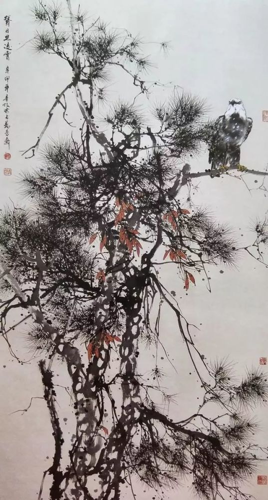 顾青蛟松树题材写意花鸟作品欣赏