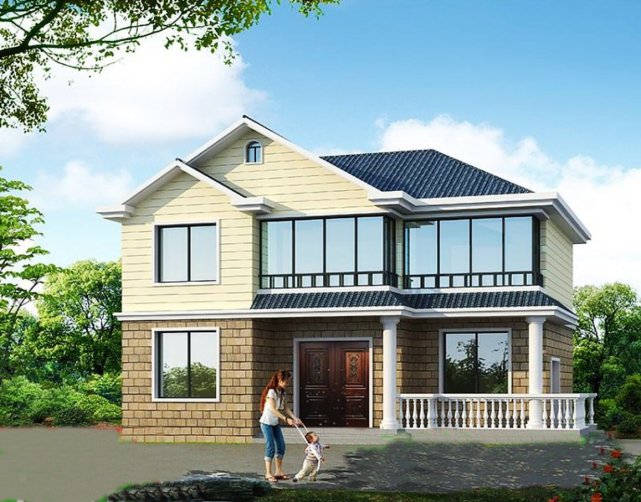 6米×10米二层乡村小别墅,带落地窗多卧室适合农村自建房!