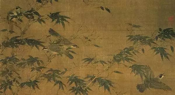 北宋 翠竹翎毛 图轴 黑脸噪鹛