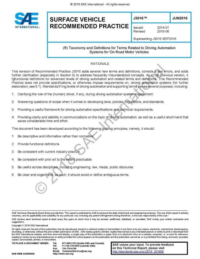 SAE自动驾驶标准再次更新：L0-L5六级划分更加完善