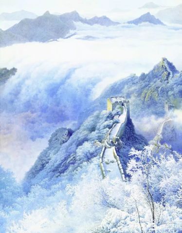 他的水彩画《北京老胡同》《故宫》《长城雪景》,惊艳