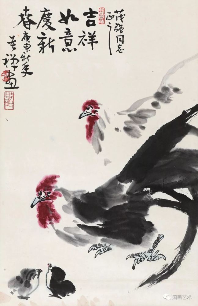 李苦禅画鸡,笔酣墨畅