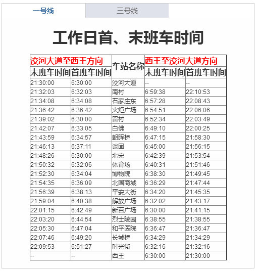 2018石家庄地铁运营时刻表