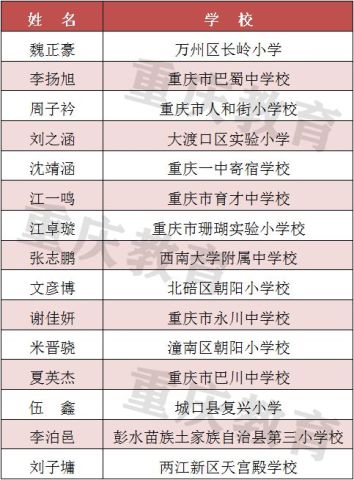 中学李厚润等 10名同学 小科学家荣誉称号,万州区长岭小学魏正豪等