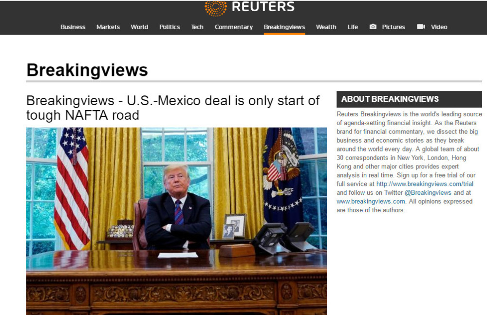 全球财经新闻头条:美墨两国达成贸易协议 道指