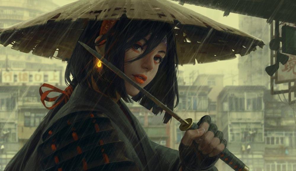 姬发的少女,带着斗笠,一只短剑.虽然背景比较现代,但是真的很美啊!