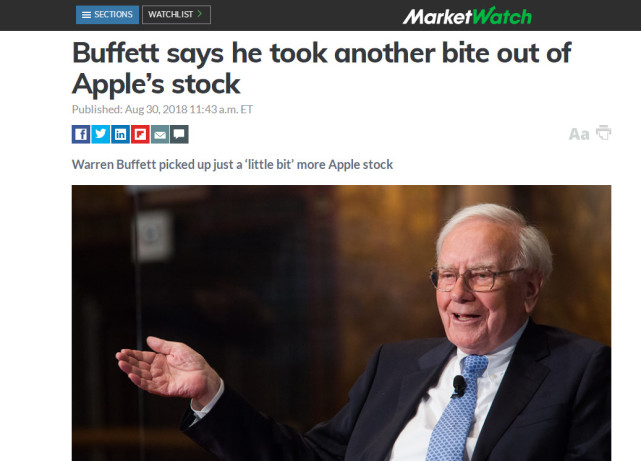 全球财经新闻头条:巴菲特又买入了少量苹果股票