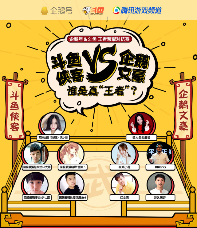 企鹅号王者阵容VS斗鱼国服最强侠客,王者荣耀