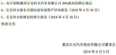 长安汽车拟以1元人民币收购长安铃木50%股份 实现全控