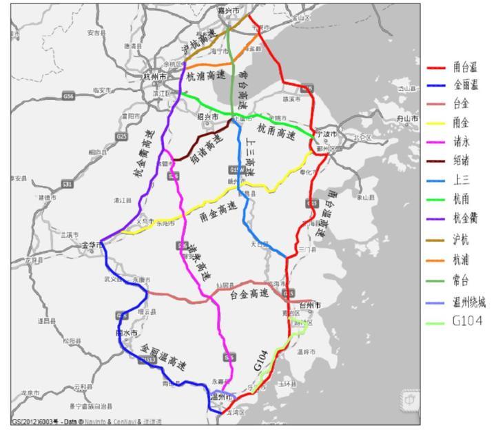 福向匝道——大桥北下高速——g104国道至蒲岐,雁荡上高速 温州往宁波