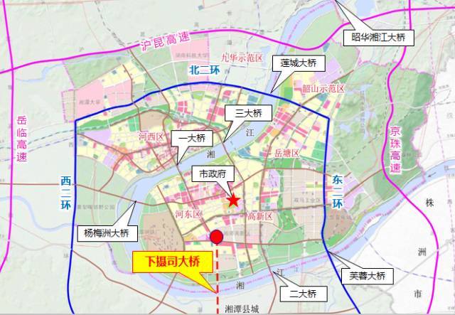 位置:湘江二桥及规划的河口湘江大桥之间,连接湘潭市岳塘区及湘潭