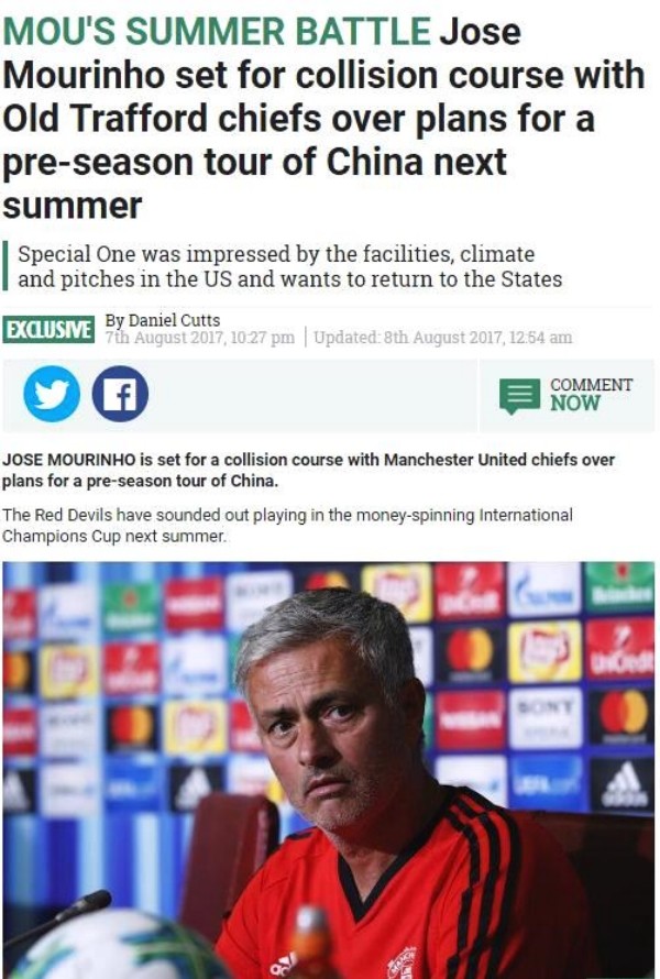 重返中国?曝曼联计划明夏来华热身备战 美国行