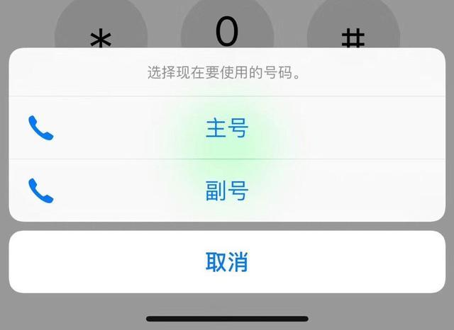 找到一张iphone xr用双卡打电话的截图,可设置主号副号