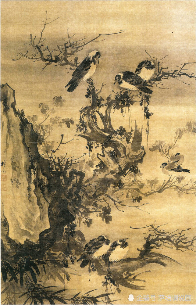 历经明代五朝的水墨写意花鸟画家,林良绘《古木寒鸦图》