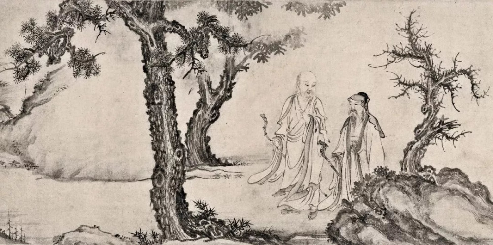 皮道生大师盘坐,轻依扶手讲经,道敬,雷次宗,昙诜围在一旁听经周续之