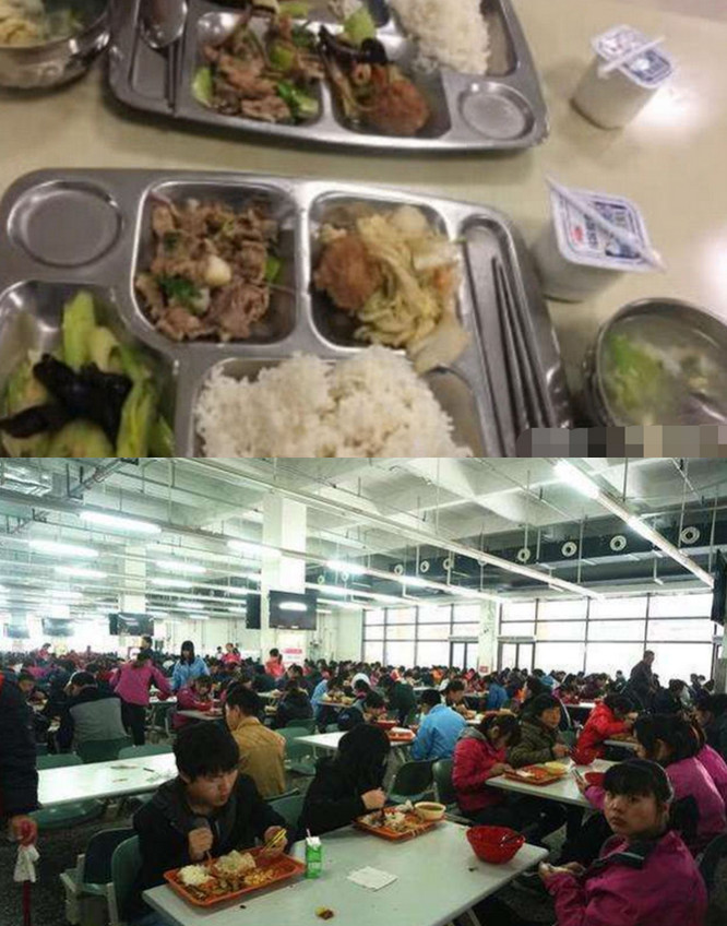 看了阿里、网易的食堂后，再看富士康食堂，网友:怎么差这么多?