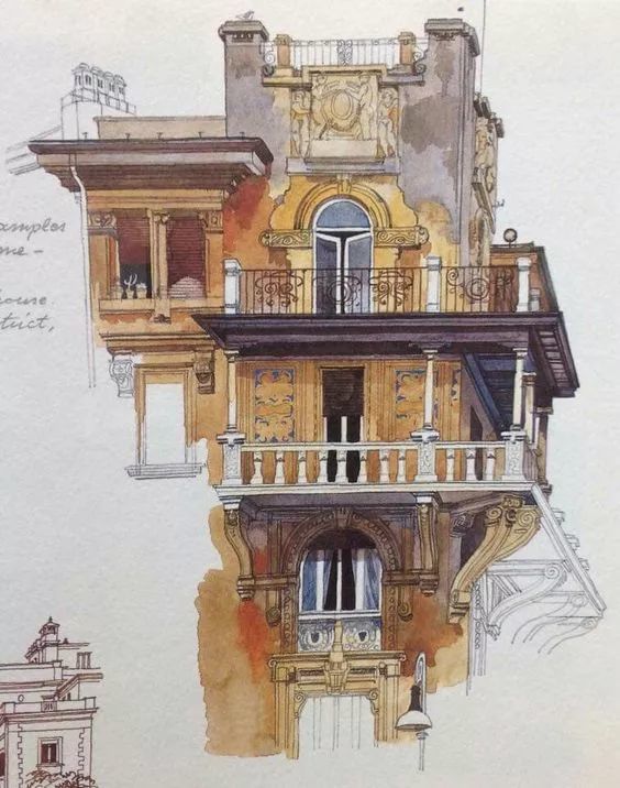 特别干净利落的建筑速写,光是看着就觉得爽!