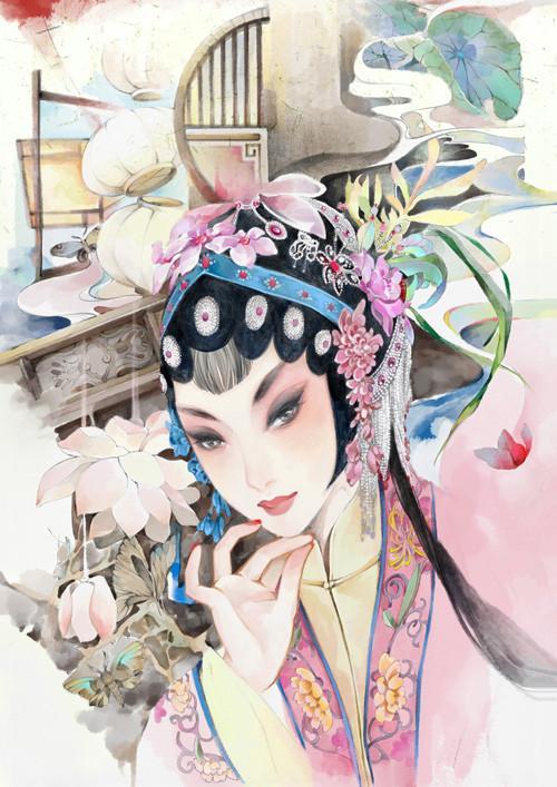 京剧古风赏析:古风手绘插画,花枝招展,楚楚动人的古风美人!