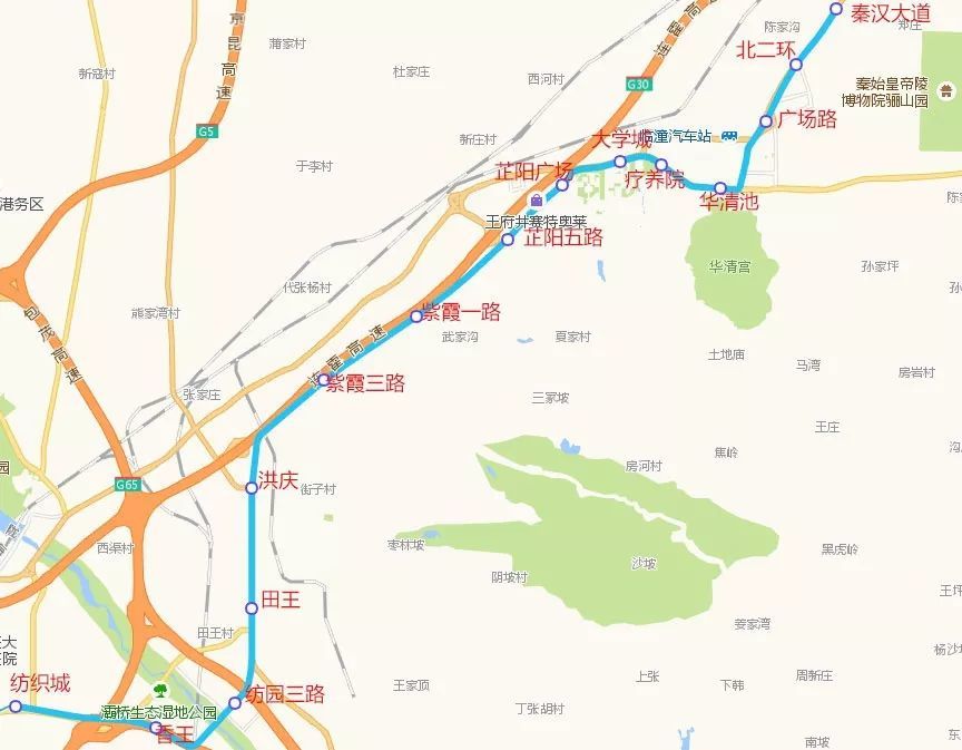 线路图 在建中的地铁9号线从城东纺织城出发,一路向东北方向的临潼进