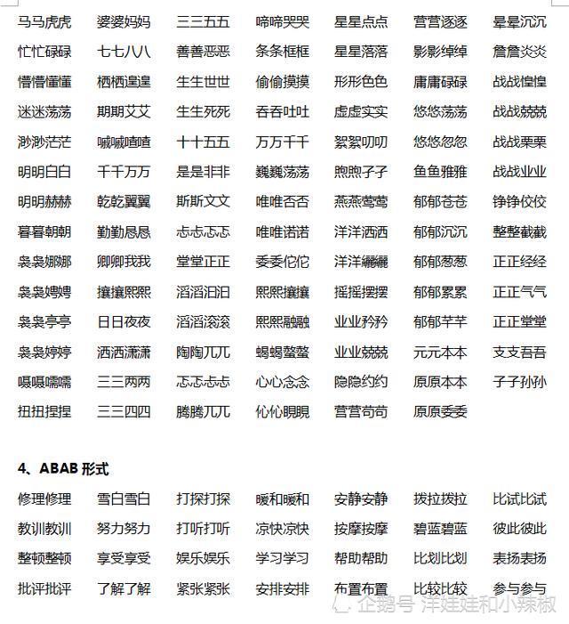 收藏,小学语文aabc,abcc,aabb格式成语大全!